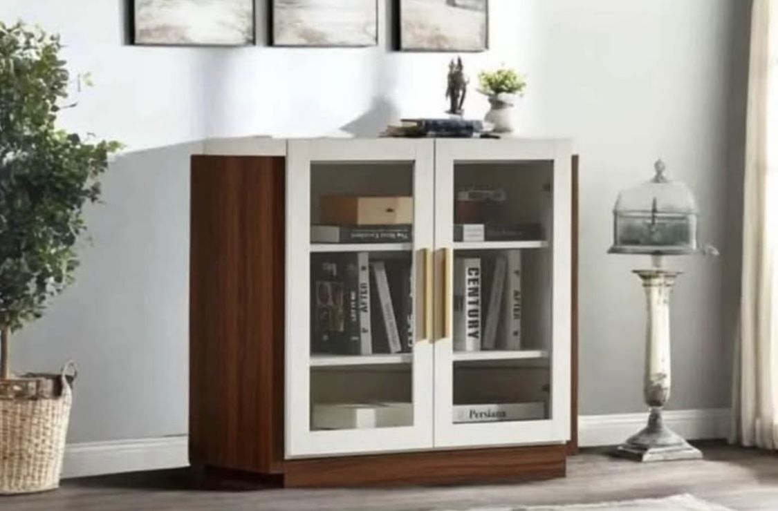 Modern Sideboard Buffet Storage Cabinet With Glass Doors 