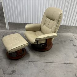 Contemporary Leather Recliner With Wooden Base