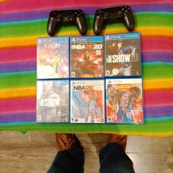 PlayStation 4 and two remotes, and two PlayStation 5 Video Games 