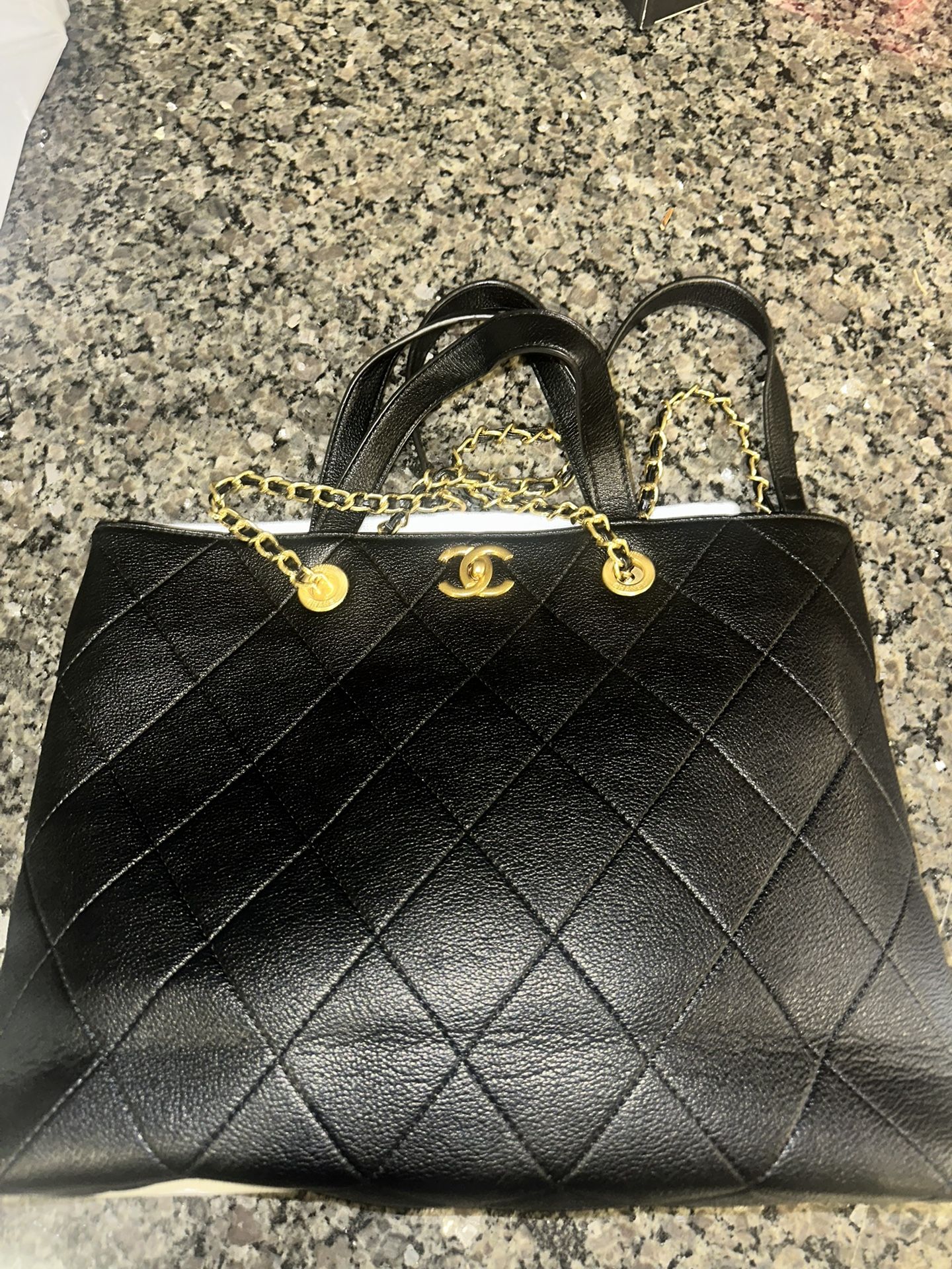 CHANEL Black Quilted Caviar Large Classic Shopping Tote Bag