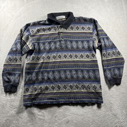 Vintage 90s John Ashford Men’s M Brown Geometric Button Shirt Made In USA #8F