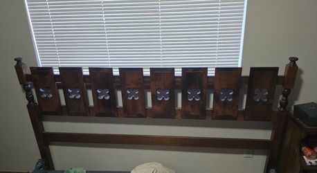 Dark Wood Bed Headboard with Carved Panels