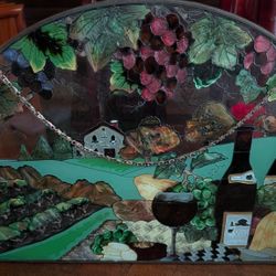Joan Baker Designs Stained Glass Wine/ Cheese & Flowers Suncatcher