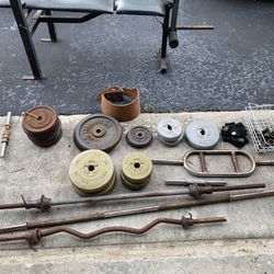 Weight Bench, Weights, and Bars