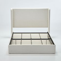 Carmen Upholstered Wingback Bed / Upholstered Platform Bed Frame / 54 High Headboard / Simplicity / Minimalist / No Box Spring Needed / Easy Assembly 
