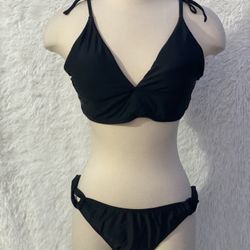 New Black Color All Black Two Piece Swimwear In Size XL