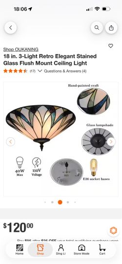 Stained Glass Flush Mount Ceiling Light