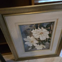 Pink Flowers Vintage Original Watercolor Painting  - framed