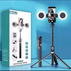 IMOLI BLACK 12-67" TELESCOPING SELFIE STICK TRIPOD W/ 2 MINI RING LIGHTS