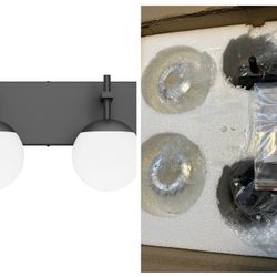 Ralbay Matte Black Bathroom Wall Light Fitures 2-Light Mid Century Modern Bathroom Lighting Black Milky Glass Globe Vanity Light for Bathroom