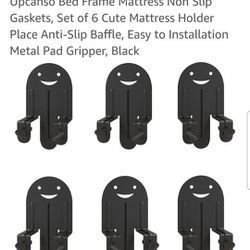 Bed Frame Mattress Non Slip Gaskets, Set of 6 Cute Mattress Holder Place Anti-Slip Baffle, Easy to Installation Metal Pad Gripper, Black