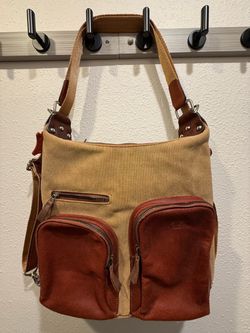 Handmade Genuine leather & canvas convertible shoulder bag / backpack