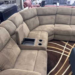 NEW! Manual Brown Sectional With Storage Cup Holder L Shaped Living Room Sofa Set