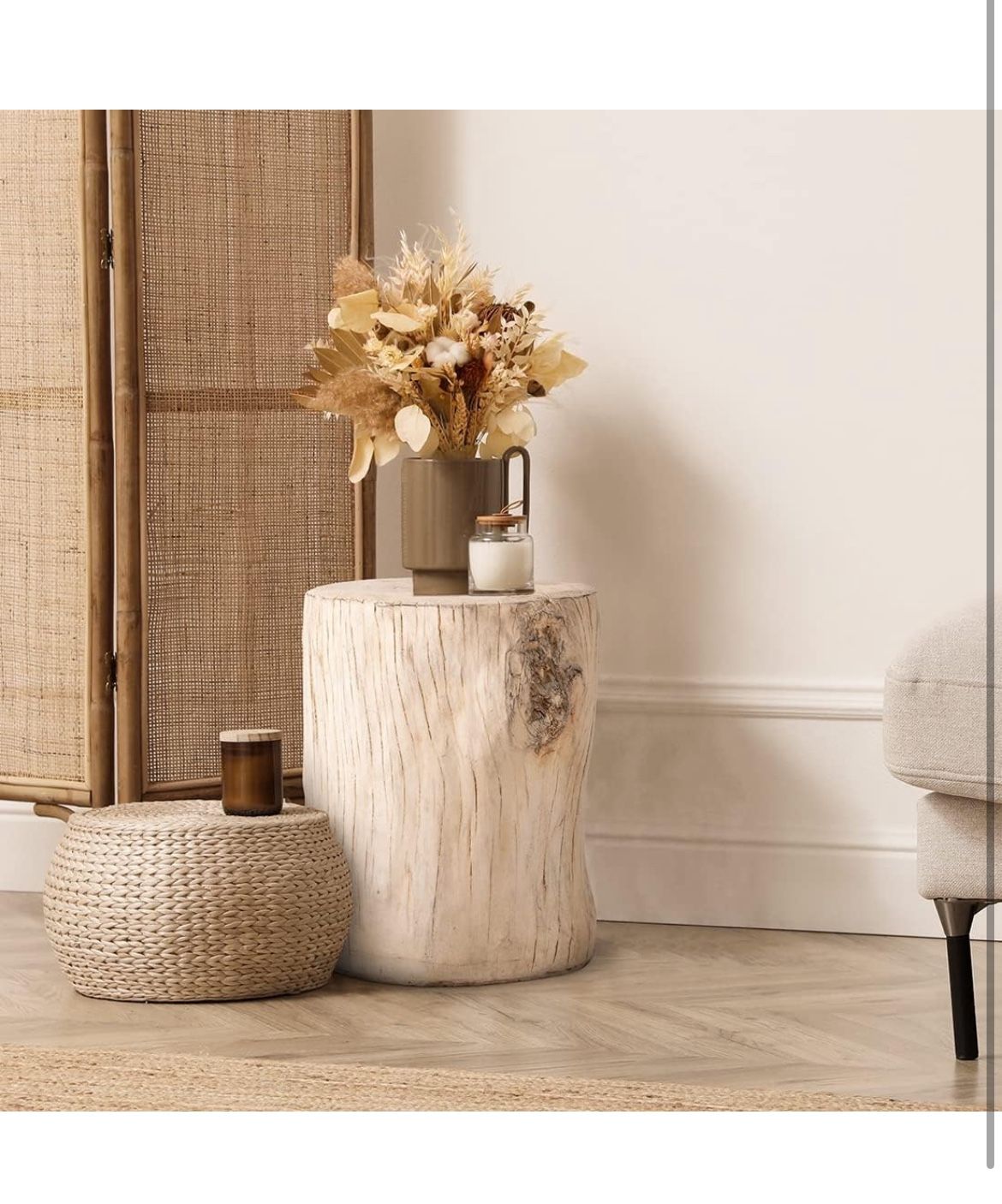 COSIEST Outdoor Antique Accent Stump Stool - 1PC-Beige-Wood