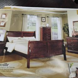 Set Queem Bed Dresser Mirror Shets Y Mesita De Noche Color Cherry  And Color Blak