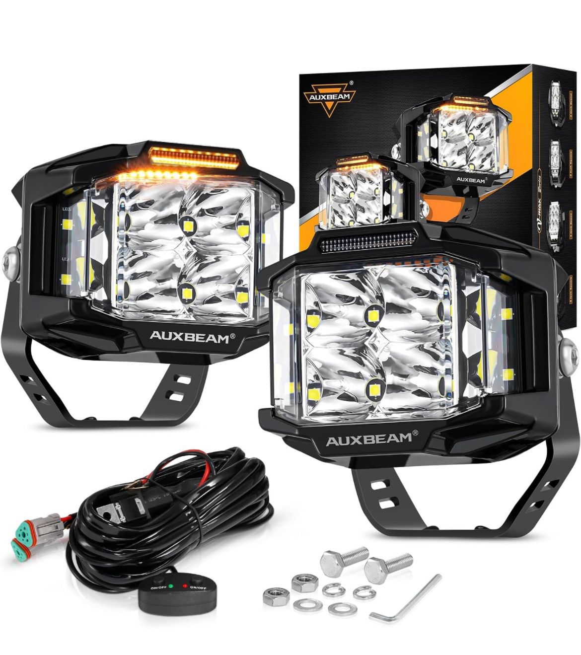 AUXBEAM 4'' 92W Side Shooter LED Cube Pods Off Road Driving Lamps Work Light Bar