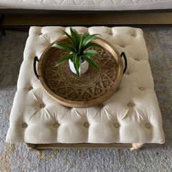 Pier One Ottoman Real Wood And Linen