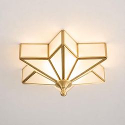 Star Shaped Ceiling Light,12.2'' Handmade Solid Brass Moravian Star Flush Mount with Tempered Glass