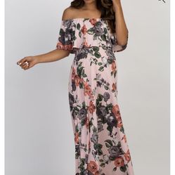 PinkBlush Light Pink Rose Off Shoulder Maternity Maxi Dress 