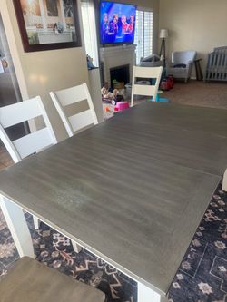 Dining Table Set with White Chairs and Bench