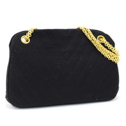 CHANEL  Chain Shoulder Bag Handbag V Stitch Chevron Cotton Black