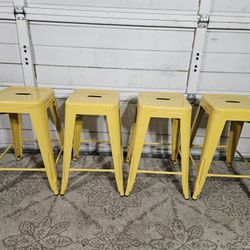 4 - Bar Stools & Counter Stools, Metal, Yellow Color, Height 24 Inches