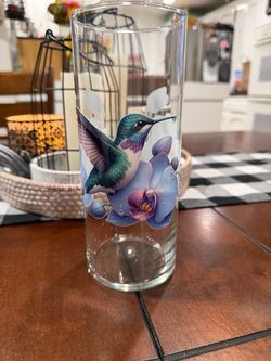 Hummingbird Floral Glass Cylinder Vase