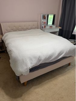 Queen Bed Frame Tufted Light Pink