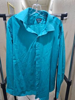 teal long-sleeve button-down dress shirt by Van Heusen.