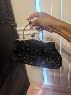 Black Beaded Evening Clutch Bag