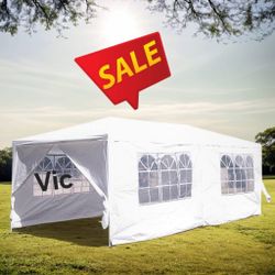 10 ft. x 20 ft. White Wedding Party Canopy Tent Outdoor Gazebo with 6-Removable Sidewalls