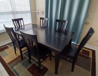 Ashley Furniture Solid Wood Black Dining Set with Leaf + 6 Chairs – Seats 6–8
