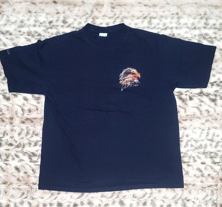 Men's Crazy Shirt Live Free Eagle American Flag Navy Blue Graphic T-Shirt