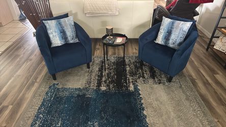 Navy Blue Velvet Accent Chairs – Set of 2 with rug and table