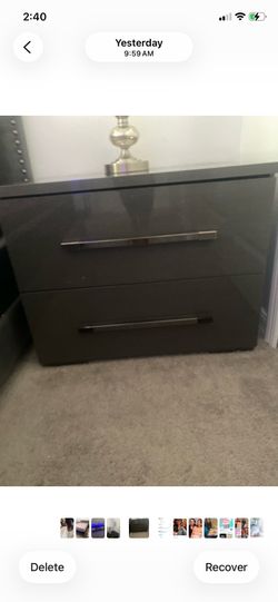 Bedframe with headboard and two nightstands dark gray