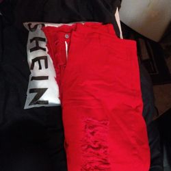 Brand New Never Worn Shein Red Ripped Jeans 1x 