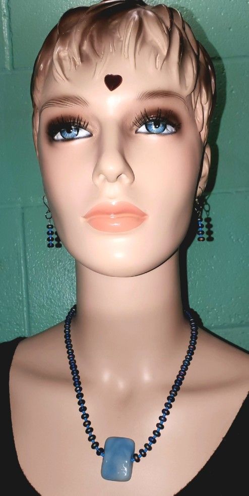 BABY BLUE FUSED GLASS PENDANT EARRING SET