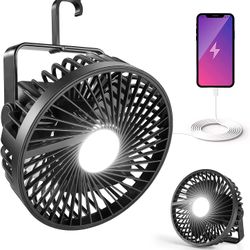 Odoland Camping Fan with LED Lantern, 7500mAh Rechargeable Battery Operated Fan with Hang Hook, Portable Camp Tent Fan, USB Table Fan with Light for O