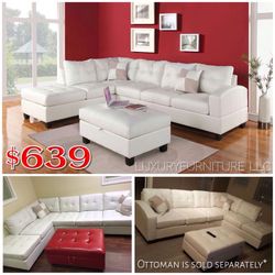 New white bonded leather sofa sectional