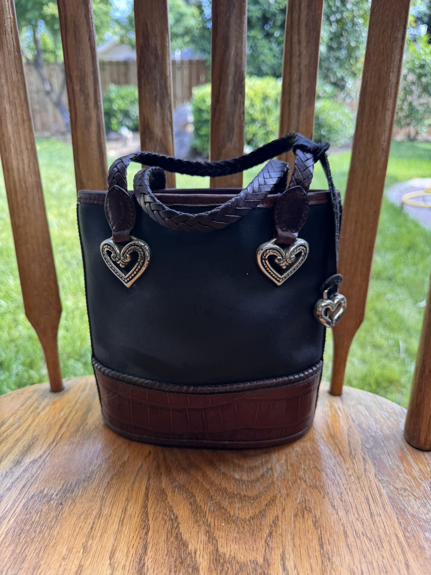 Brighton Pebbled Leather Croc Trim Mini Purse – Braided Handle & Magnetic Snap Closure