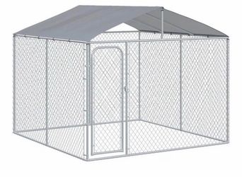 Outdoor Dog Kennel, Heavy Duty Dog Run Outdoor Fence with Waterproof Cover, Galvanized Chain Link,