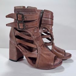 Freebird By Steven Tiara Tan Leather Chunky Block Heel Strappy Sandals Women 7