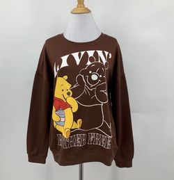 Disney Sweater Womens M Brown Winnie The Pooh Crew Neck Micro Fleece Pullover