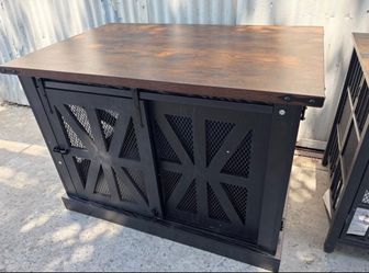 40" Dog Crate Furniture for Medium Dogs Up to 45 lb, Farmhouse Indoor End Table Dog Kennel with Sliding Doors, Black