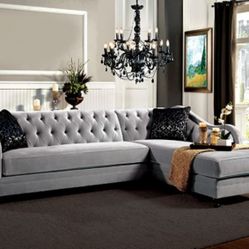 Brand New Elegant Light Grey Sectional Sofa (Pillows Included)