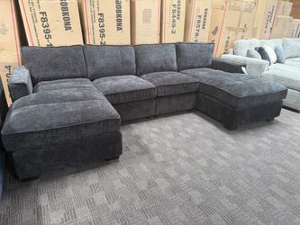 Dark Gray Sectional Sofa with Double Chaise