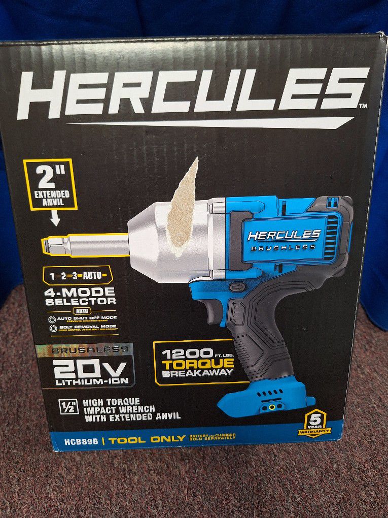 Hercules 20 Volt 1/2 Inch Brushless Cordless  High Torque Impact Wrench With Extended Anvil 