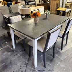 Brand new Powell Linon Jane Wood Dining Table in Smokey whit 4 chairs White and Gray 