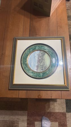 Framed Decorative Collector Plate with Landscape Scene