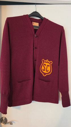 Vintage 1960ish USC wool Letterman cardigan sweater maroon